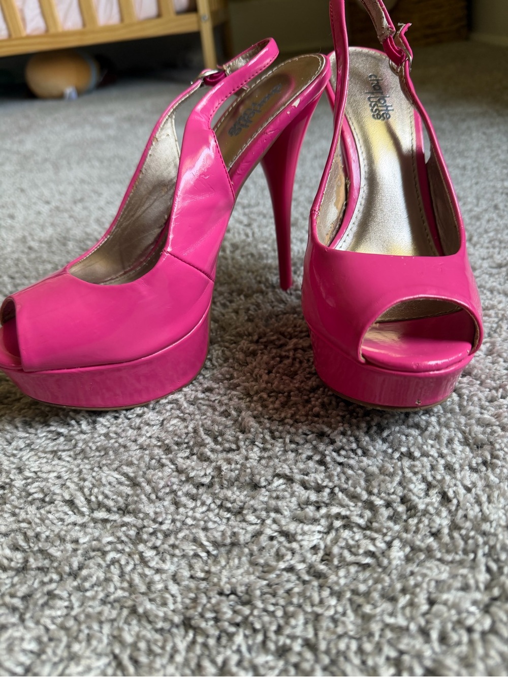 Charlotte Russe Hot Pink Patent Platform Peep-Toe Slingbacks